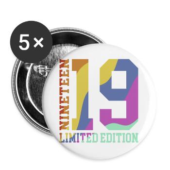 19. Geburtstag Geschenkidee - Buttons groß 56 mm (5er Pack) - Weiß - Vorne