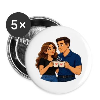 Liebespaar KoffieMoment - Buttons groß 56 mm (5er Pack) - Weiß - Vorne