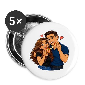 Pizza-Date-Duo mit Liebe - Buttons groß 56 mm (5er Pack) - Weiß - Vorne