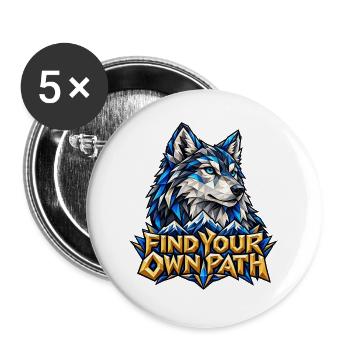 Find Your Own Path Wolf Low Poly Berge Motivation - Buttons groß 56 mm (5er Pack) - Weiß - Vorne