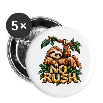 No Rush Faultier Low Poly Lustiger Spruch Shirt - Buttons groß 56 mm (5er Pack) - Weiß - Vorne