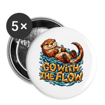 Go with the Flow Otter Low Poly Kaffee Entspannt - Buttons groß 56 mm (5er Pack) - Weiß - Vorne