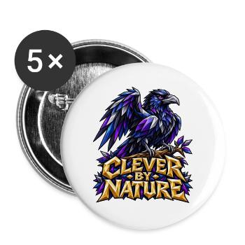 Clever by Nature Rabe Low Poly T-Shirt Rabenkrähe - Buttons groß 56 mm (5er Pack) - Weiß - Vorne