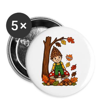 EG Herbst Männlein Tannenzapfen Kind Eicheln Wald - Buttons groß 56 mm (5er Pack) - Weiß - Vorne