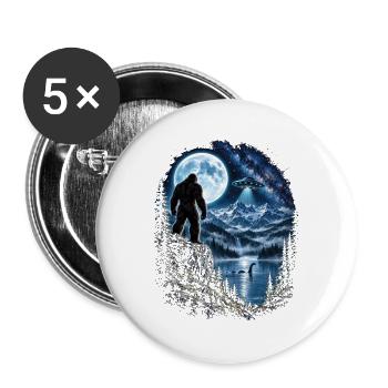 Bigfoot Alien UFO Loch Ness Weltraum Szene Kryptid - Buttons groß 56 mm (5er Pack) - Weiß - Vorne