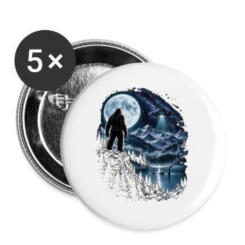 Bigfoot Alien UFO Loch Ness Weltraum Szene Kryptid - Buttons groß 56 mm (5er Pack) - Weiß - Vorne