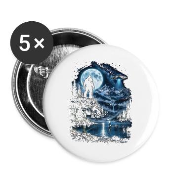 Bigfoot Alien UFO Loch Ness Weltraum Szene Kryptid - Buttons groß 56 mm (5er Pack) - Weiß - Vorne