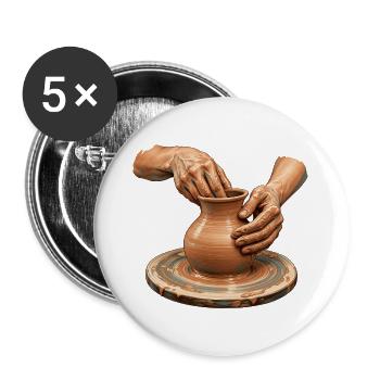 Hands Shaping Clay – Pottery Wheel Art - Buttons groß 56 mm (5er Pack) - Weiß - Vorne