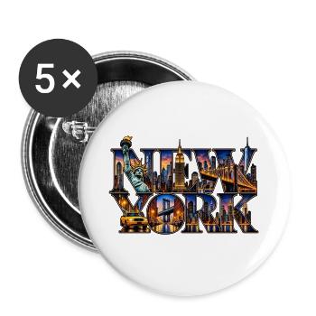 New York Skyline Collage - Buttons groß 56 mm (5er Pack) - Weiß - Vorne