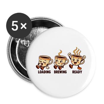 Aufbrühbereite Retro-Kaffeetassen werden geladen - Buttons groß 56 mm (5er Pack) - Weiß - Vorne