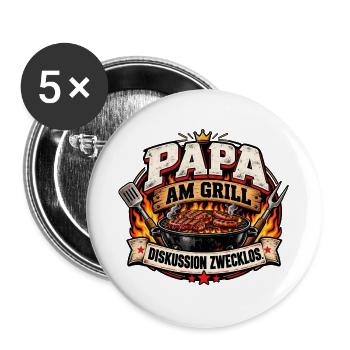 Papa am Grill: Diskussion Zwecklos - Buttons groß 56 mm (5er Pack) - Weiß - Vorne