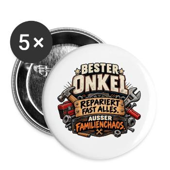 Bester Onkel – Repariert Fast Alles - Buttons groß 56 mm (5er Pack) - Weiß - Vorne