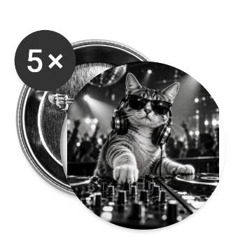 Katze DJ mit Plattenspieler Minimal Techno - Buttons groß 56 mm (5er Pack) - Weiß - Vorne