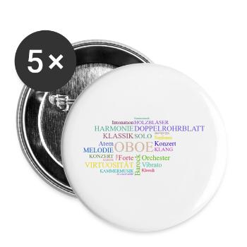 Oboe Wortwolke Klassik Orchester Oboist Oboistin - Buttons groß 56 mm (5er Pack) - Weiß - Vorne