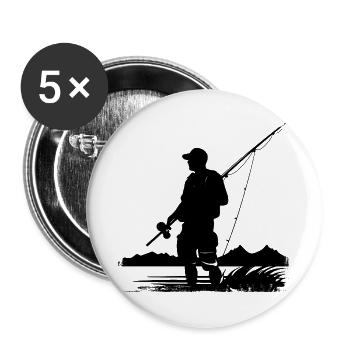 Angeln Skizze - Buttons groß 56 mm (5er Pack) - Weiß - Vorne