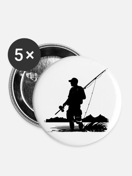 Angeln Skizze - Buttons groß 56 mm (5er Pack) - Weiß