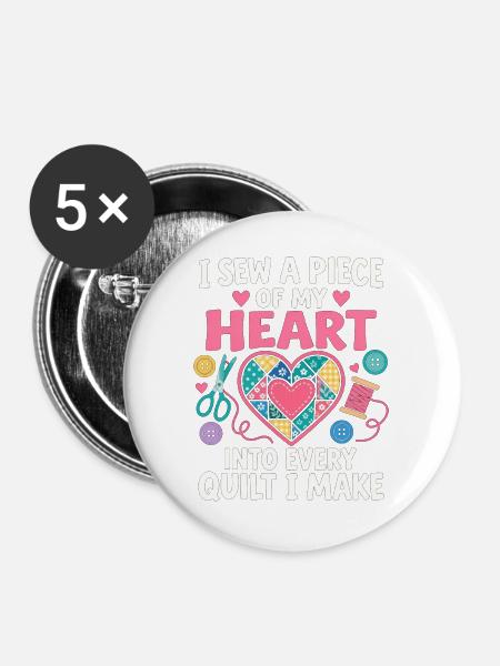 Ich nähe ein gestepptes Herz - Buttons groß 56 mm (5er Pack) - Weiß