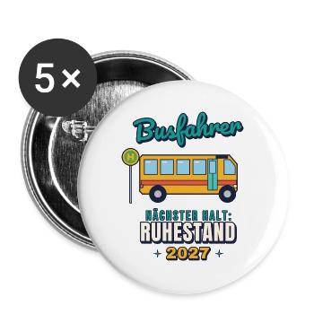 Busfahrer Rente 2027 – Nächster Halt: Ruhestand - Buttons groß 56 mm (5er Pack) - Weiß - Vorne