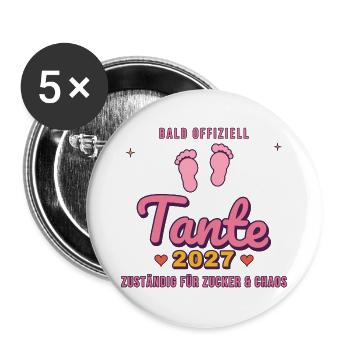 Tante 2027 – Zuständig für Zucker & Chaos - Buttons groß 56 mm (5er Pack) - Weiß - Vorne