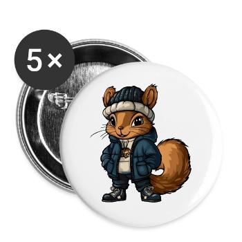 Eichhörnchen mit Winterjacke und Mütze - Buttons groß 56 mm (5er Pack) - Weiß - Vorne