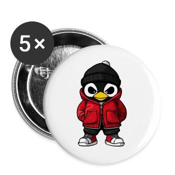 Pinguin mit roter Winterjacke und Mütze - Buttons groß 56 mm (5er Pack) - Weiß - Vorne