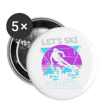 Lass uns Ski Neon Retro - Buttons groß 56 mm (5er Pack) - Weiß - Vorne