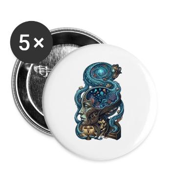 Surreales Ozean Gehirn – Fantasy Kunst - Buttons groß 56 mm (5er Pack) - Weiß - Vorne
