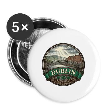 Dublin Ireland Reiseabzeichen Ha'penny Bridge Geschenk - Buttons groß 56 mm (5er Pack) - Weiß - Vorne