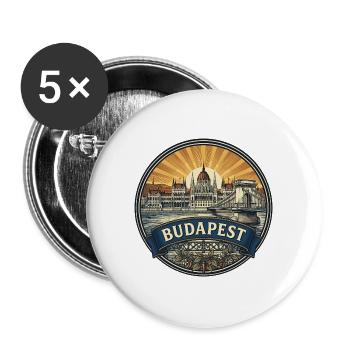 Budapester Reiseabzeichen Parlaments-Donau-Souvenir - Buttons groß 56 mm (5er Pack) - Weiß - Vorne