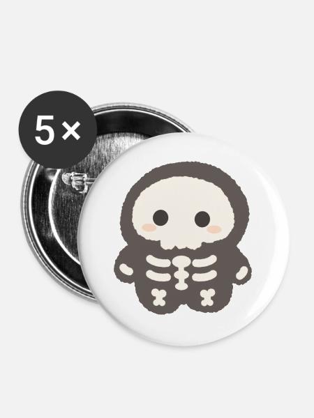 Kawaii-Skelettplüsch-Charme - Buttons groß 56 mm (5er Pack) - Weiß