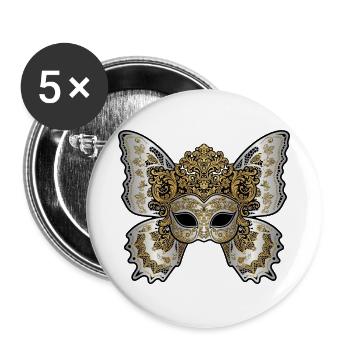Goldene und silberne kaiserliche Maskerade - Buttons groß 56 mm (5er Pack) - Weiß - Vorne
