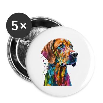Rhodesian Ridgeback Bunte Pop Art Splash Art Hund - Buttons groß 56 mm (5er Pack) - Weiß - Vorne