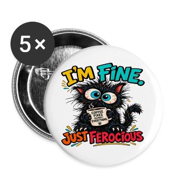 Mean Cat – Alles spielt - Buttons groß 56 mm (5er Pack) - Weiß - Vorne
