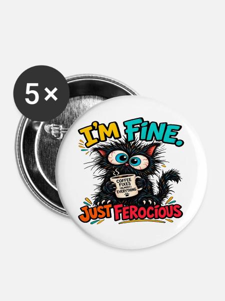 Mean Cat – Alles spielt - Buttons groß 56 mm (5er Pack) - Weiß