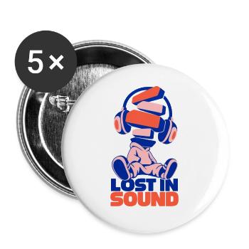 Lost in Sound Bücherkopf - Buttons groß 56 mm (5er Pack) - Weiß - Vorne