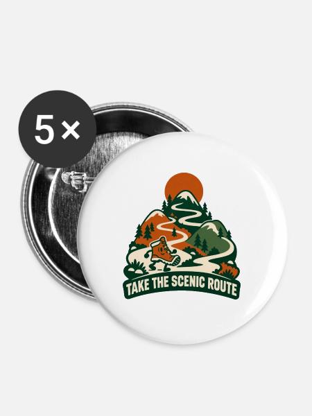 Nimm den landschaftlichen Weg - Buttons groß 56 mm (5er Pack) - Weiß