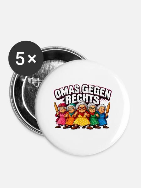 Omas Gegen Rechts Karikatur - Buttons groß 56 mm (5er Pack) - Weiß