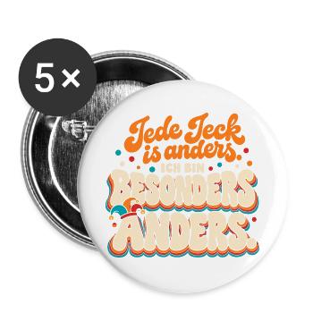 Jede Jeck is anders Ich bin besonders anders Köln - Buttons groß 56 mm (5er Pack) - Weiß - Vorne