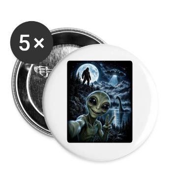Bigfoot Alien UFO Loch Ness Weltraum Szene Kryptid - Buttons groß 56 mm (5er Pack) - Weiß - Vorne