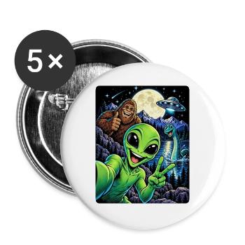 Bigfoot Alien UFO Loch Ness Weltraum Szene Kryptid - Buttons groß 56 mm (5er Pack) - Weiß - Vorne