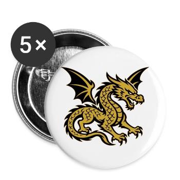 Goldener Drache mit ausgebreiteten Flügeln - Buttons groß 56 mm (5er Pack) - Weiß - Vorne