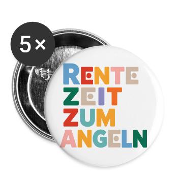 Rente Zeit zum Angeln Spruch - Buttons groß 56 mm (5er Pack) - Weiß - Vorne