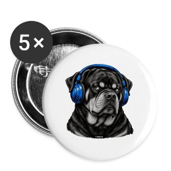 Blauer Kopfhörer-Bulldog - Buttons groß 56 mm (5er Pack) - Weiß - Vorne