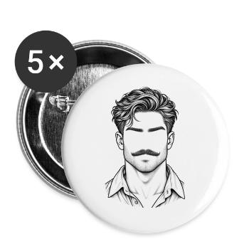 Vintage Schnurrbart Porträt Mann - Buttons groß 56 mm (5er Pack) - Weiß - Vorne