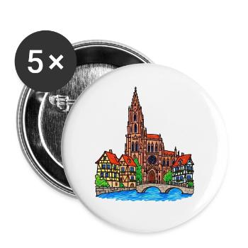 Straßburg Skyline im Wachsmalstil - Buttons groß 56 mm (5er Pack) - Weiß - Vorne