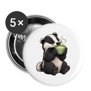 Dachs mit Matcha Latte - Buttons groß 56 mm (5er Pack) - Weiß - Vorne