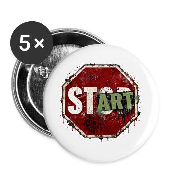 START statt STOP – Motivation Graffiti Streetwear - Buttons groß 56 mm (5er Pack) - Weiß - Vorne