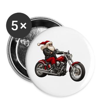 Weihnachtsbiker Santa auf Motorrad - Buttons groß 56 mm (5er Pack) - Weiß - Vorne