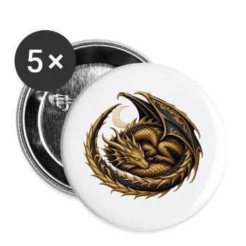 Goldfarbener Monddrache - Buttons groß 56 mm (5er Pack) - Weiß - Vorne