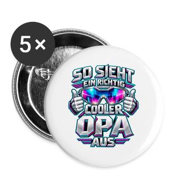Cooler Opa mit futuristischer Brille - Buttons groß 56 mm (5er Pack) - Weiß - Vorne